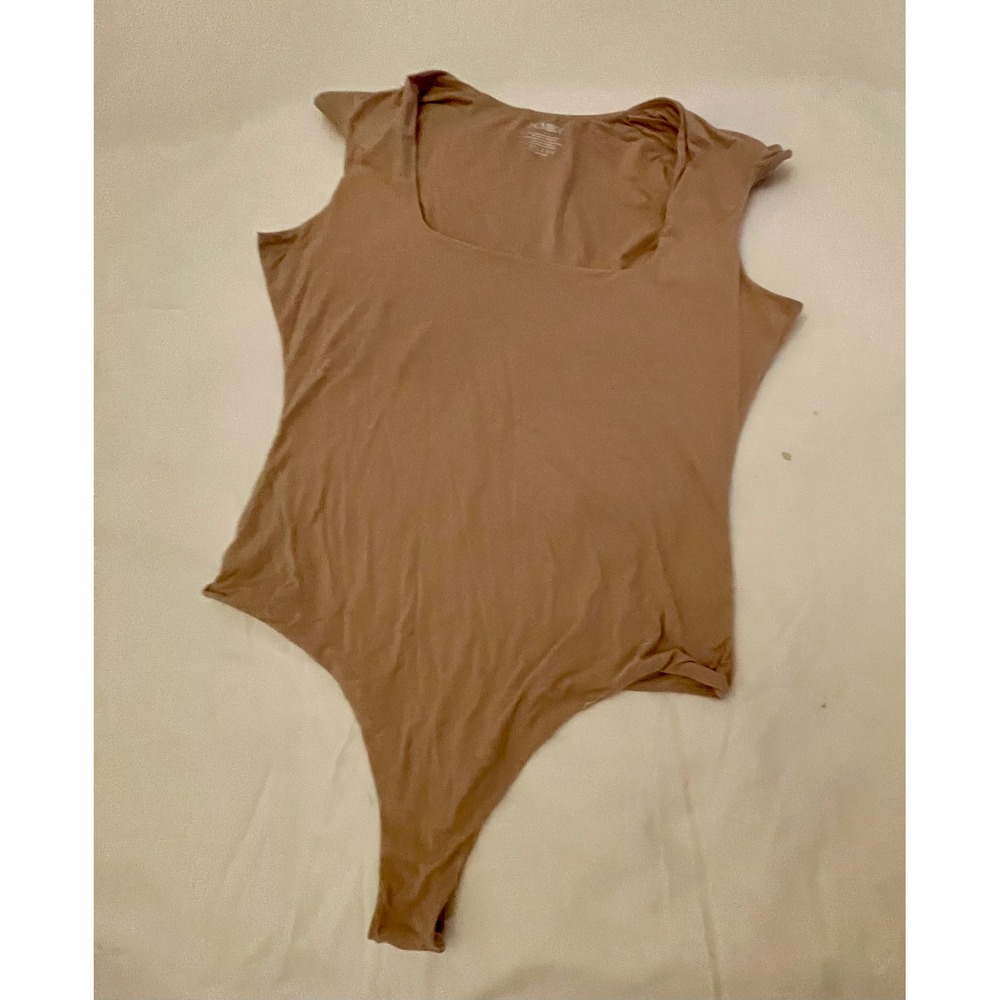 Women's PUMIEY Tan Nude Square Neck Sleeveless Bodysuit Thong Back XL